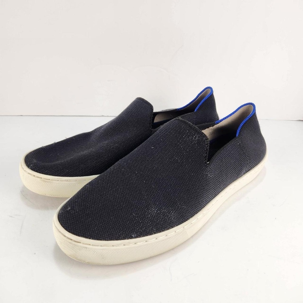 Rothy's Women's Size 9.5 Black Knit Slip On Sneakers Loafers Blue TrimRothy's wo